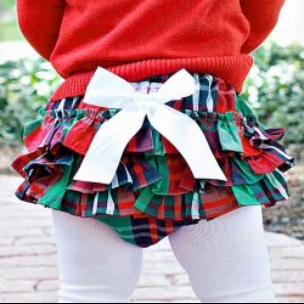 Christmas Plaid Ruffled Bloomers Diaper Cover